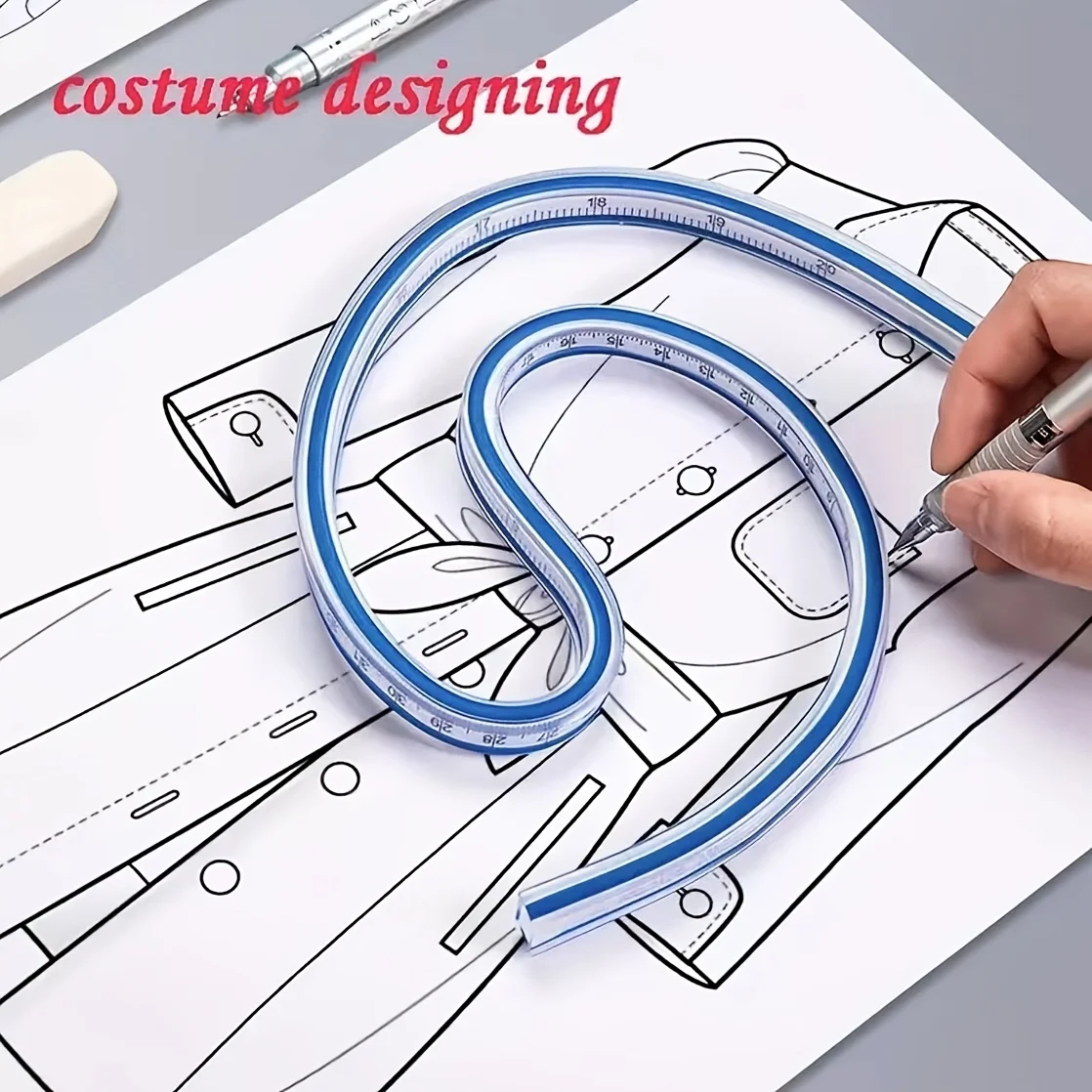 1개입 이중 스케일(cm/in) 및 유연한 곡선형 가장자리가 있는 플렉시블 곡선 자 - 드로잉, 디자인, 공예용 다기능 자