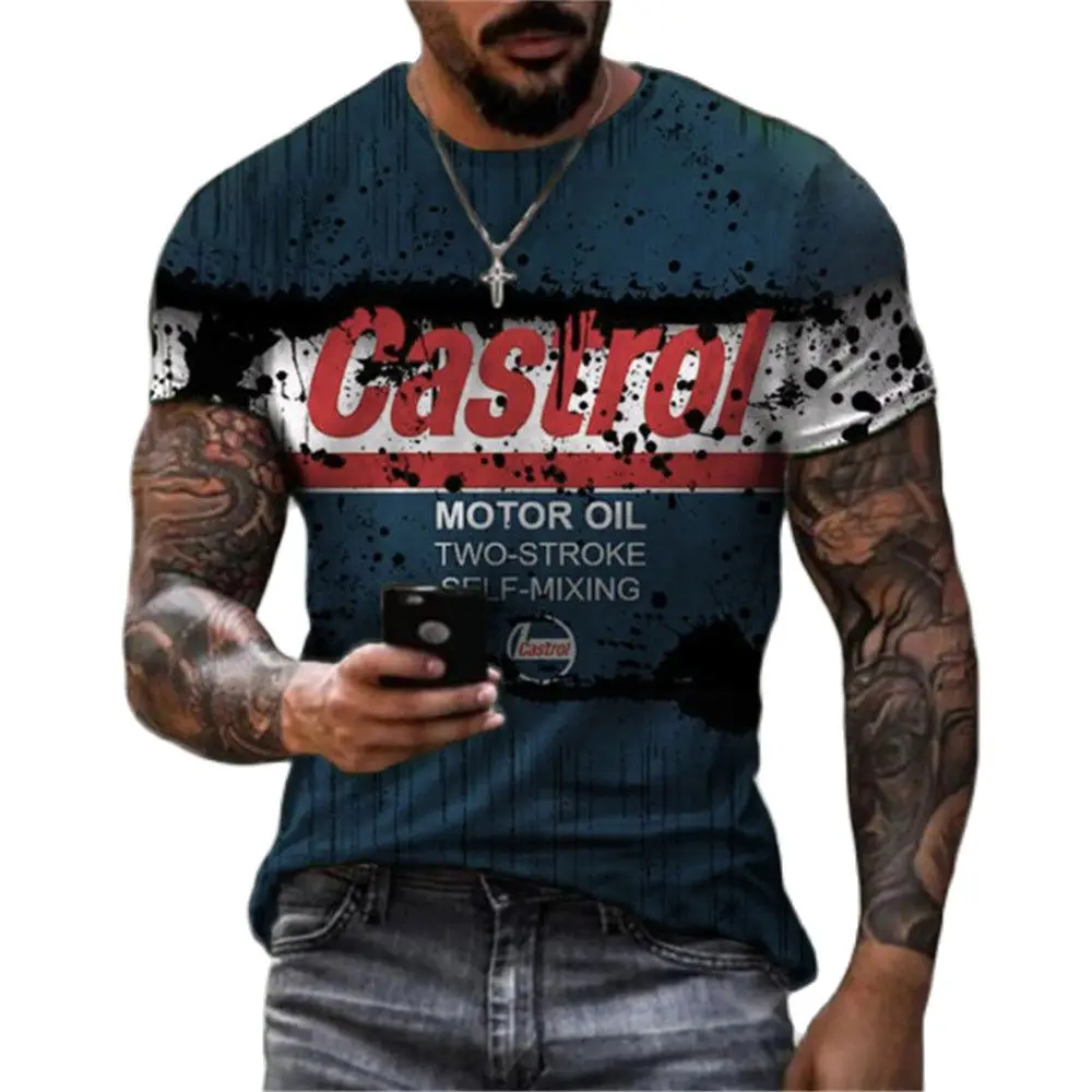 

Summer Fashion Retro Castrol Graphic Men T Shirts 3D Casual Trend Street Style Printing T-shirt Personality O-neck Short Sleeve