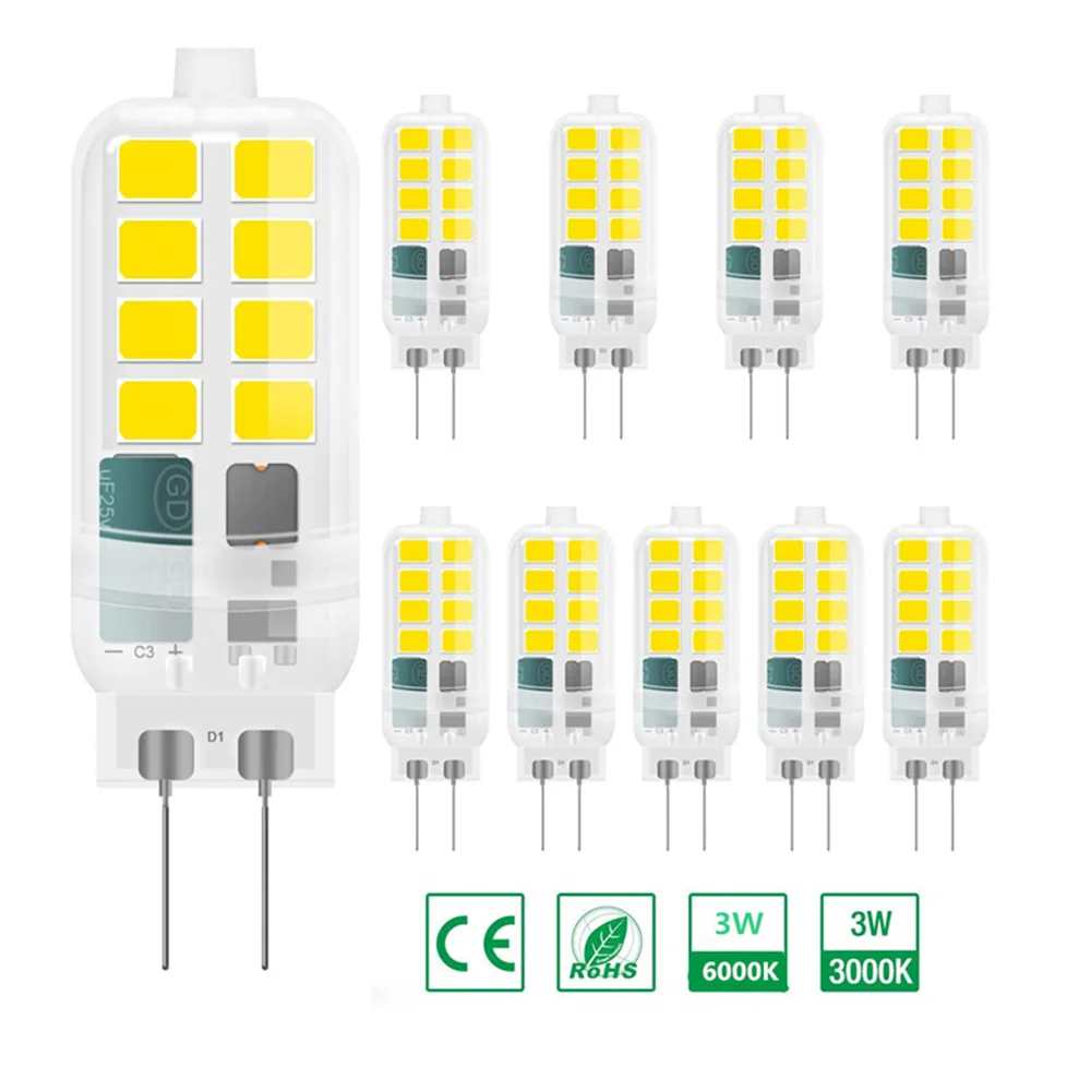 

10Pcs/Pack G4 LED Corn Lamp AC/DC12V 3W Non-flicker Lamp Beads Replacement Halogen Lamp 2835 LED Chandelier Home Light Source