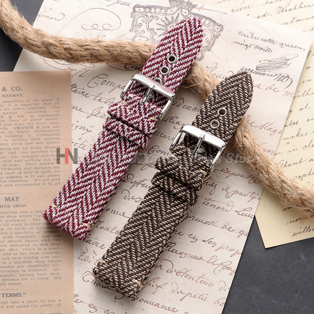 Vintage Weave Leather Nylon Quick Release Watch Band - Classic Replacement Wristband