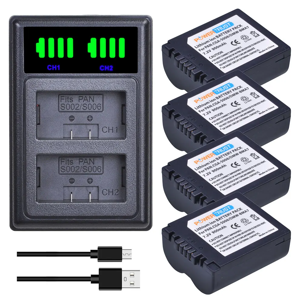 PowerTrust CGA-S006 CGR CGA S006E S006A S006 DMW-BMA7 Battery rechargeable battery camera battery for Panasonic DMC FZ7-FZ50
