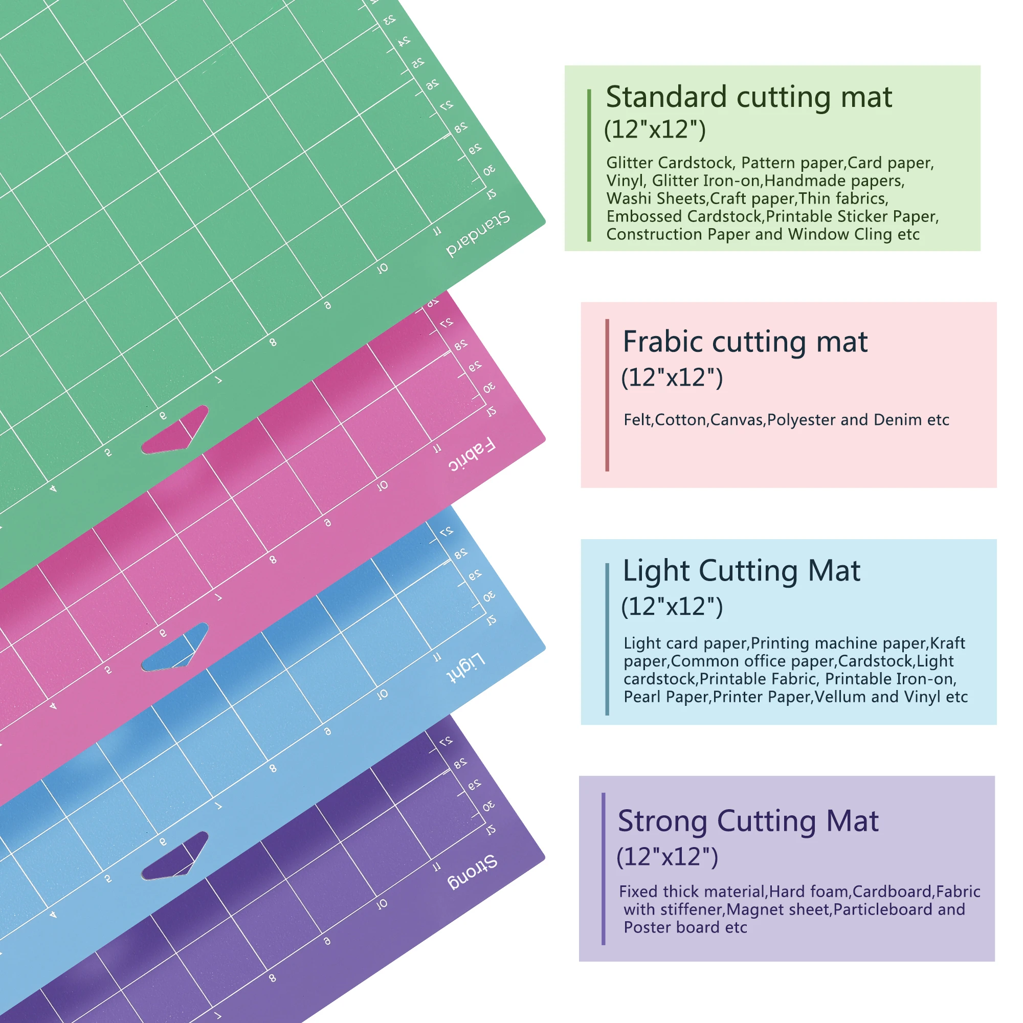 Cutting Mat for Cricut,Cutting Mat 12x12(StandardGrip, LightGrip, StrongGrip, FabricGrip) for Cricut Explore Air 2/Air/One, Vari 2