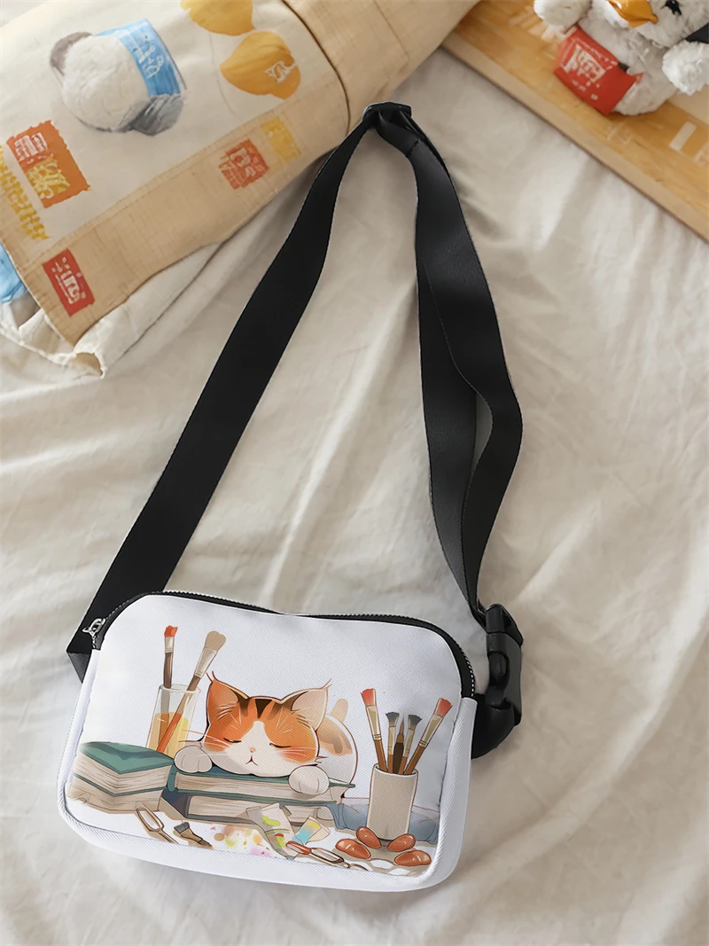 1pc,sleeping kitten fashionable adjustable crossbody bag, neutral sports waist bag, suitable for running