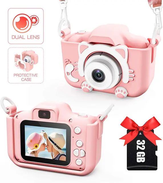 Kids Selfie Digital Camera Birthday Toy Gift with 1080P Video 32GB Card For 3-12 Year old Child Gift 1