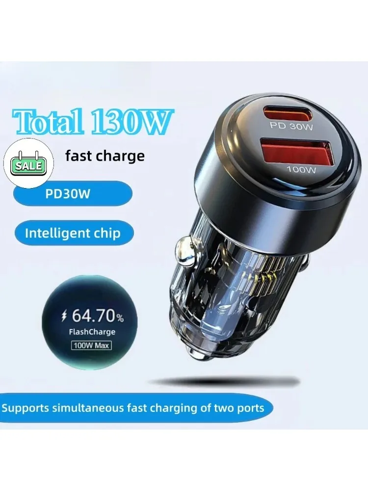 100W USB Car Charger Adapter 30W Type C Fast Charging PD Quick Charger in Car for iPhone 15 Xiaomi Huawei Mobile Phone Charger