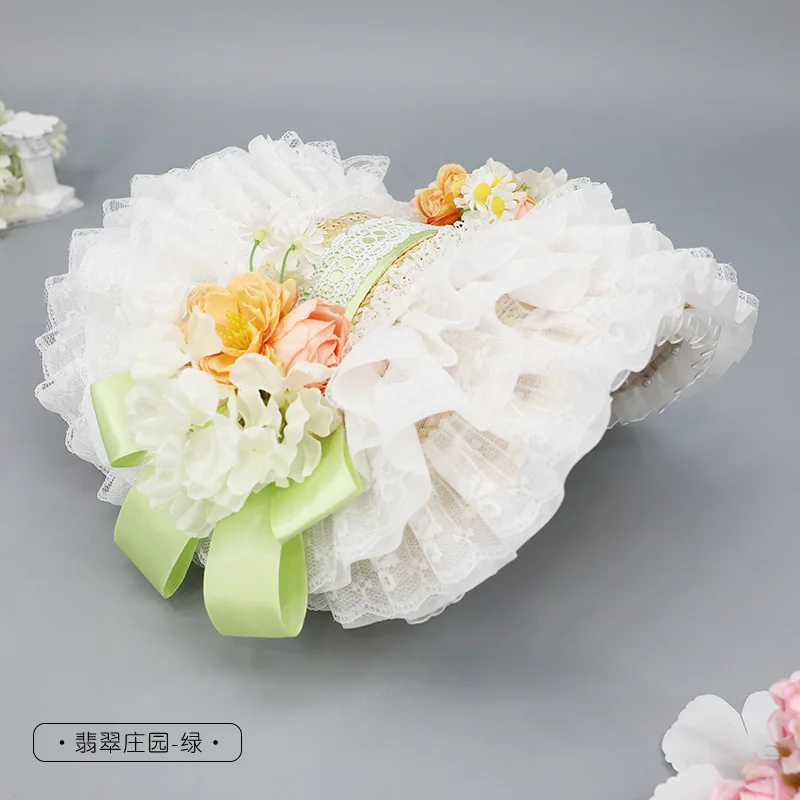Lace Flower Ribbon Straw Hat Lolita Cosplay Hat Bonnet French for Beach Vacation