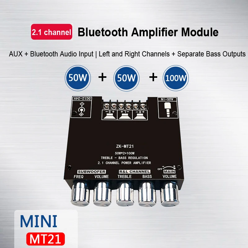 ZK-MT21 Sound Amplifier Module 2x50W+100W 2.1 Channel Subwoofer Bluetooth 5.0 Di