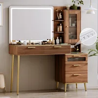 47.24" Big Modern Vanity Desk with Mirror and Lights,Makeup Vanity Desk with 5 Drawers and Storage Shelves & Power Outlet 1