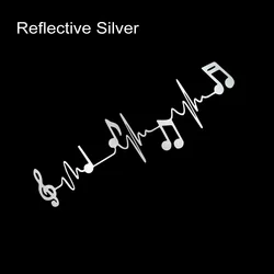 Reflective Vinyl Decal - Music Is the Heartbeat of Life Graphic Sticker - 3 Pieces (Reflective Silver)