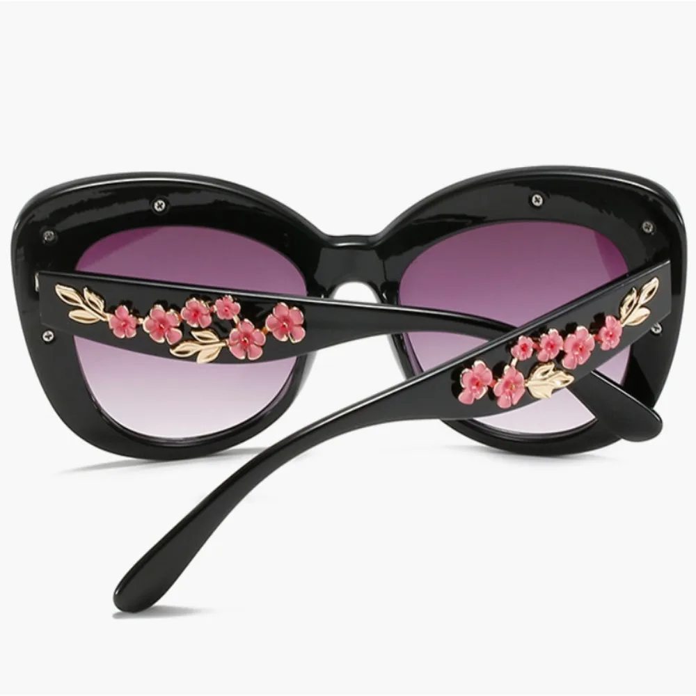 Retro Cat Eyes Sunglasses Flower Cat Eyes Sunglasses UV400 Butterfly Eyes Broken Plastic Gradient Men's and Women's Sunglasses