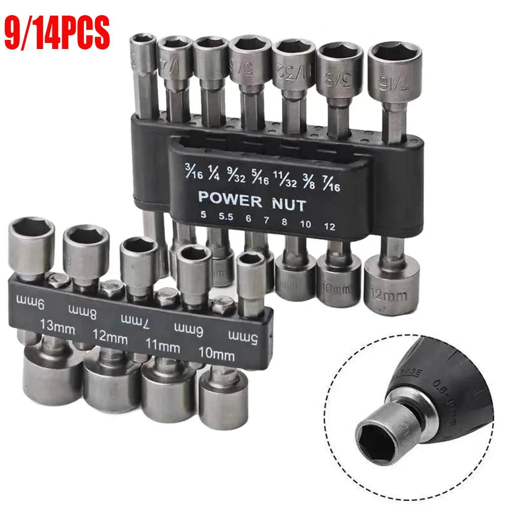 Socket Inner Hexagonal Wrench Hexagonal Handle Screwdriver Socket Bit Extension Rod Pneumatic Hand Tool Set 9/14pcs