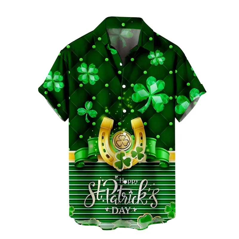 thumbnail image 1 of Camisa con estampado 3D completo del Día de San Patricio para hombre, camisas de playa con botones y sombrero verde, camisas casuales de manga corta para hombre, ropa, 1 of 4