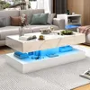 47inch Large High-Glossy LED Coffee Table with 2 Sliding Drawers, Living Room Storage Tables with Marbling Print, Modern Stylish 1