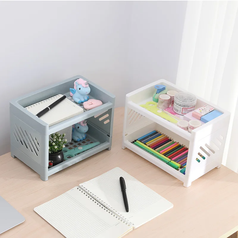 Double Layer Desktop Storage Shelf Bathroom Makeup Shelves Organizer Table Stationery Sundries Holder Kitchen Spice Rack FL kitchen shelf with hooks condiment rack nail punched bathroom towel bar soap cosmetic shower shampoo organizer holder wall mount