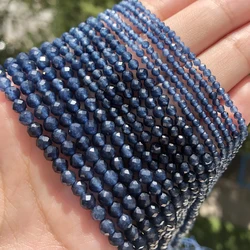 Natural Dark Blue Sapphire Stone Beads - Micro Faceted Round Loose Beads for Jewelry Making, Bracelet Crafting Supplies, 15 - Inch Strand (Sapphire)