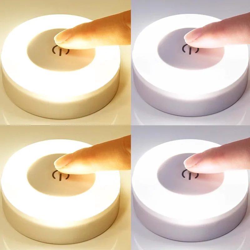 

Mini Led Touch Sensor Night Lights Kitchen Cabinet Bedroom Wardrobe Magnetic Base Wall Lamp Battery Powered Portable Night Light