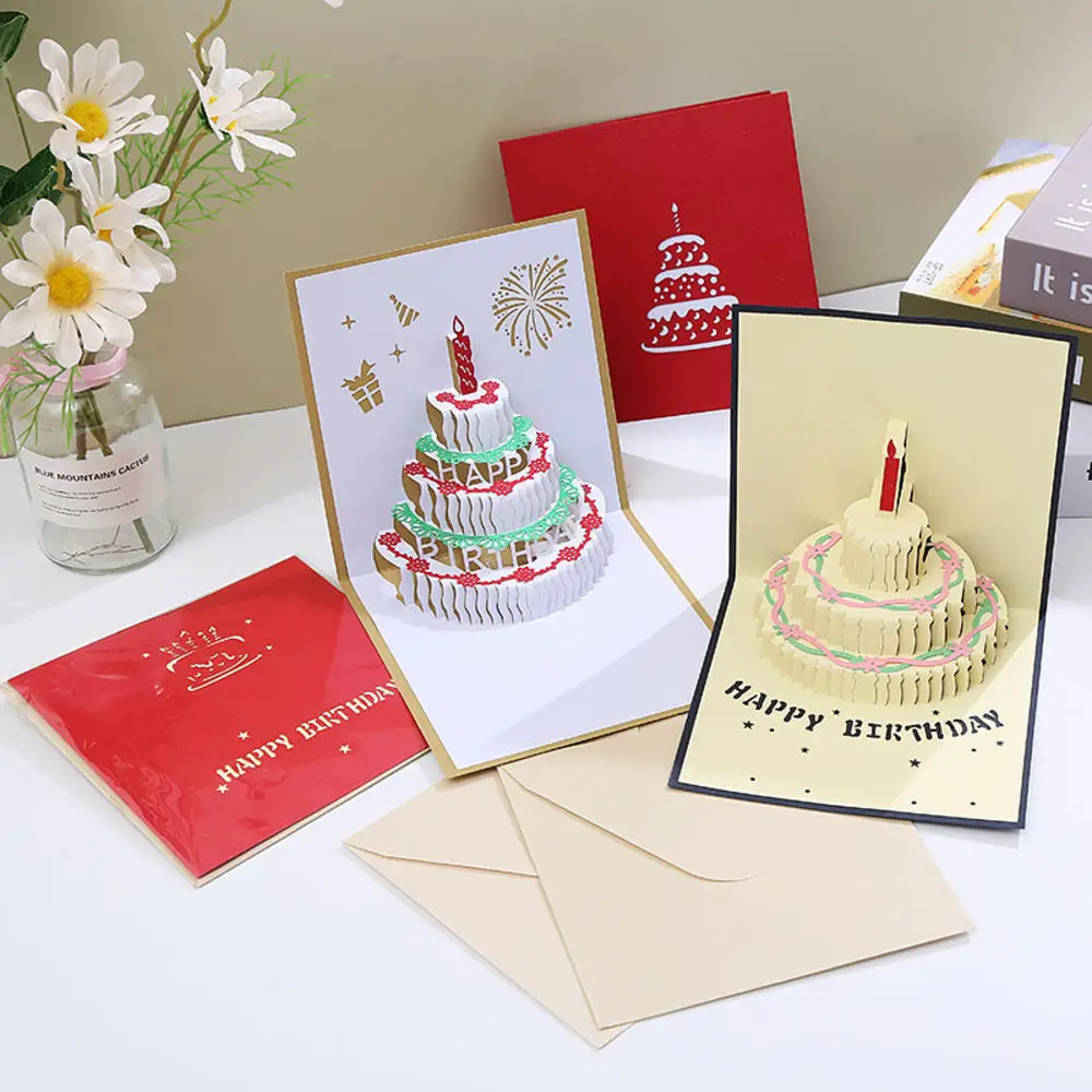 3D Pop Up Happy Birthday Greeting Invitation Cards Girl Kids Gift Card Thank You Card Vehicle Miniatures Postcard Party Supplies greeting cards