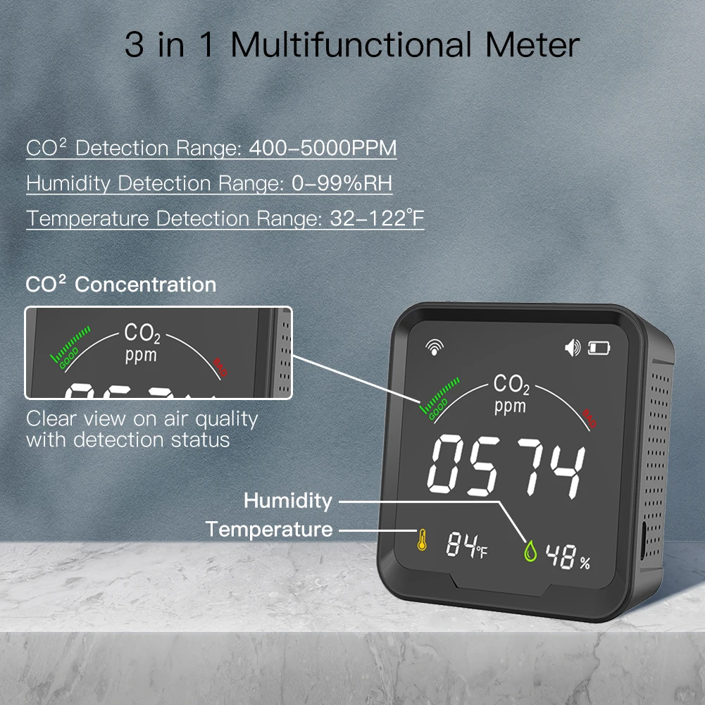 Indoor Carbon Dioxide Concentration Detector Air Quality CO2 Monitor CO2  Meter with Infrared Sensor - China Carbon Dioxide Detector, CO2 Content  Detector