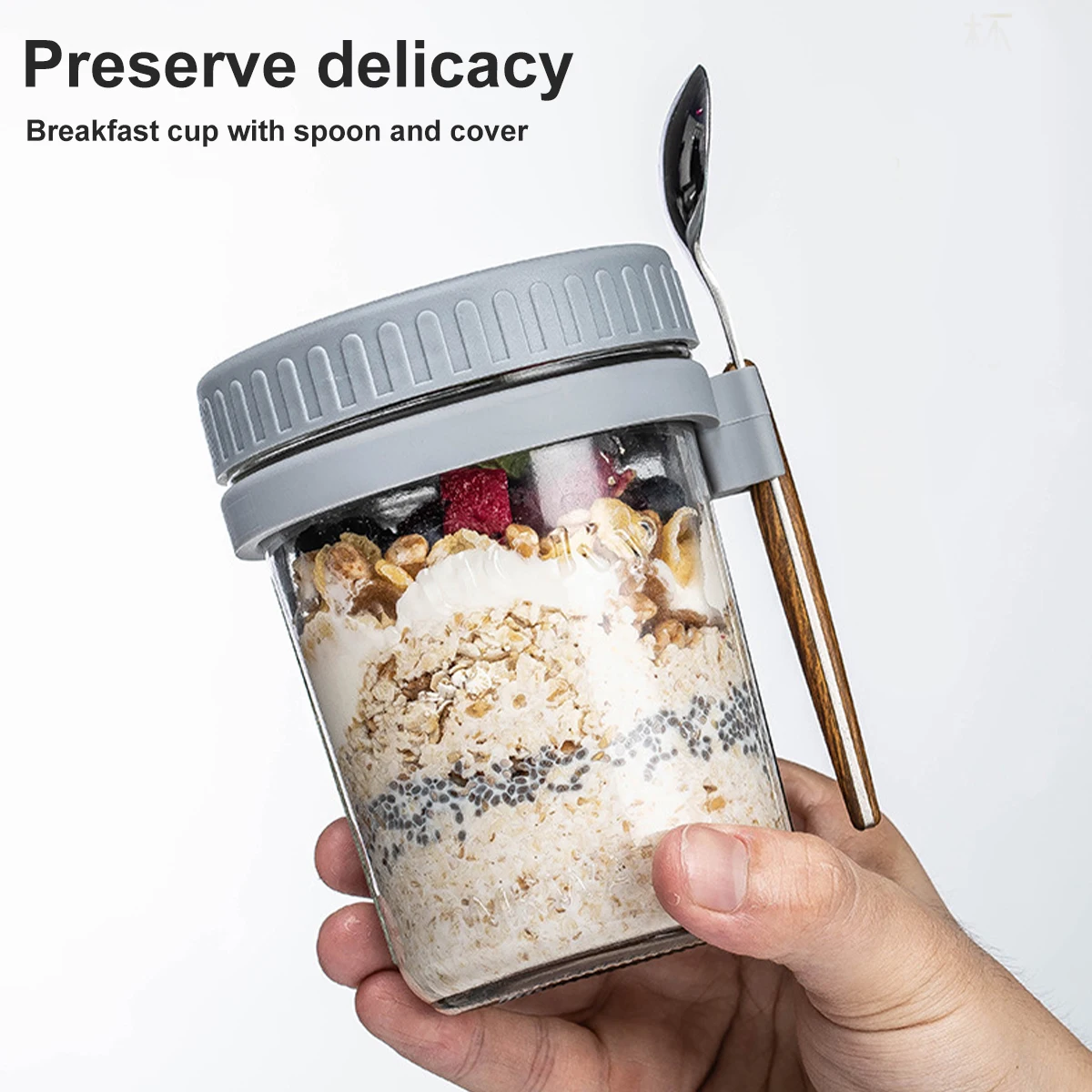 2 Pcs 350ML Oatmeal Cup Glass Airtight Breakfast Meal Prep Glass Container  Yogurt Salad Cereal Fruit Jar With Lids And Spoons - AliExpress