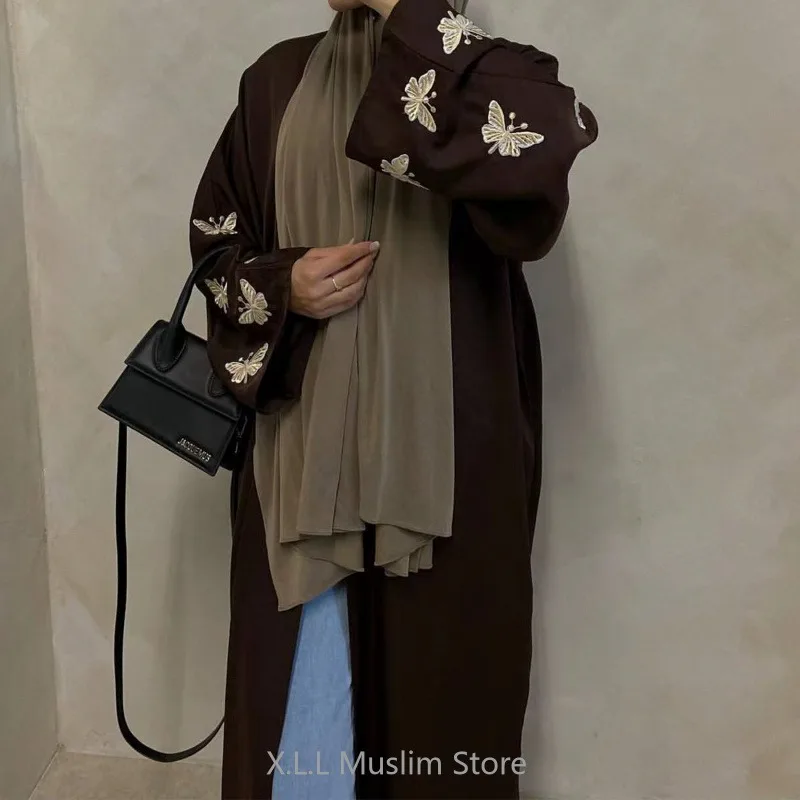 Fashion Butterfly Eid Embroidery Open Kimono Abaya Elegant Dubai Turkish Casual Party Dresses Moroccan Kaftan Long Loose Robes