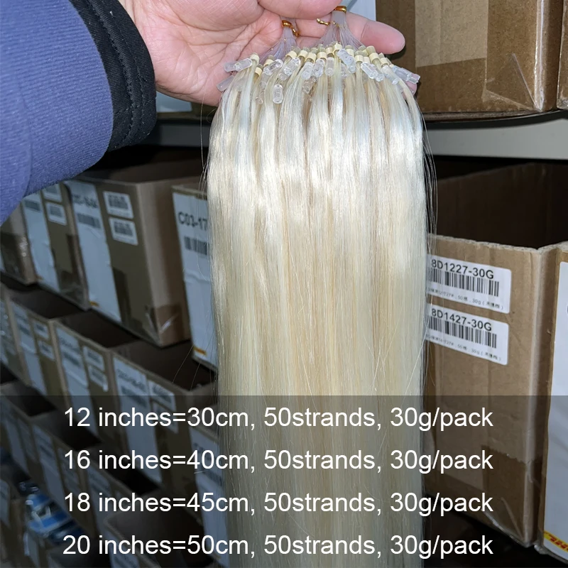 Blonde Micro Loop Ring Human Hair Extensions 12" 16" 18" 20" Natural Straight Micro Link Hair 50pcs 30g/pack
