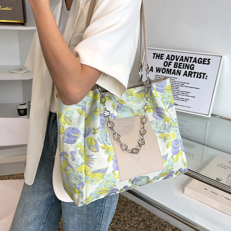 VeryMe Fashion Printing Canvas Travel Shopping Pack Large Capacity Tote Shoulder Bags For Women Casual Chain Handbags Female Bag