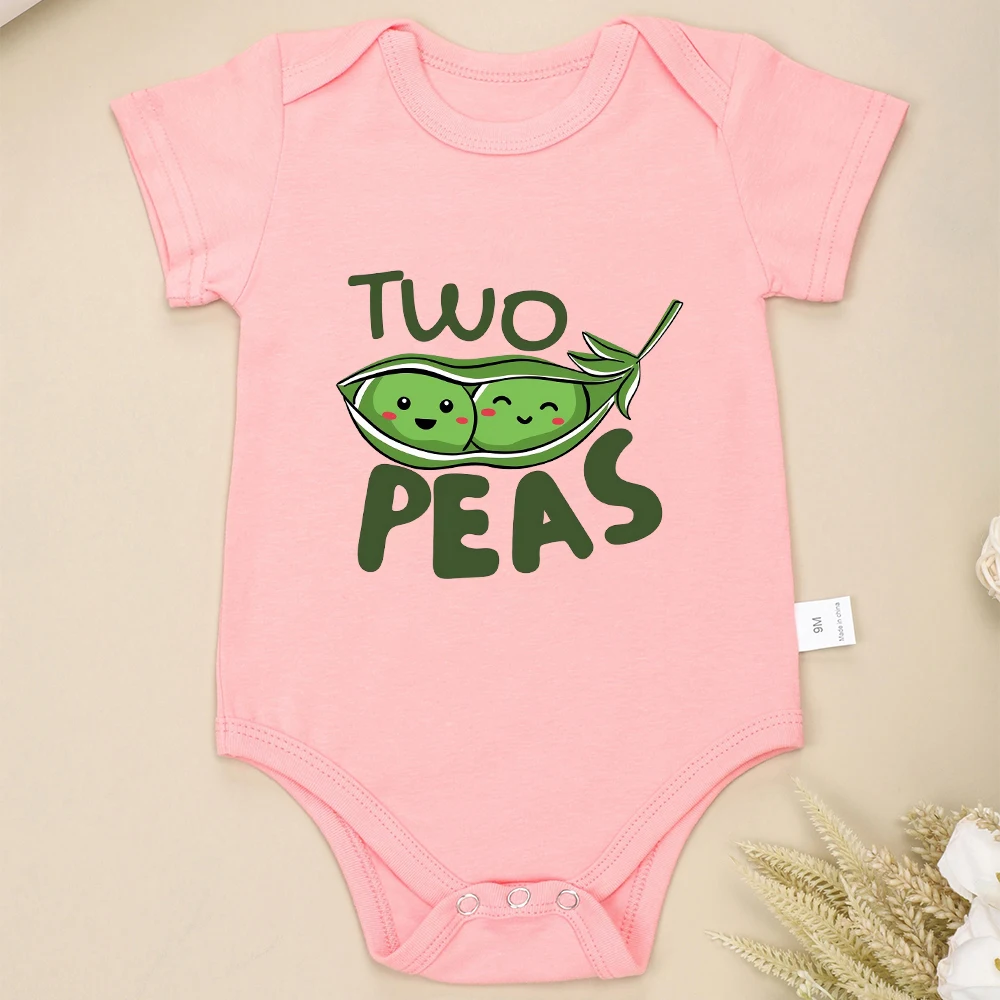 Two Peas In a Pod Funny Cute Baby Boys Girls Clothes Twin Onesies Cartoon Kawaii Harajuku Cotton Newborn Bodysuits Free Shipping 4