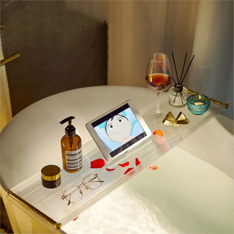 Creative Modern Bathroom Square Bathtub Storage Holder Multi functional Bathroom Acrylic Long Storage Holder 1PCS LF741