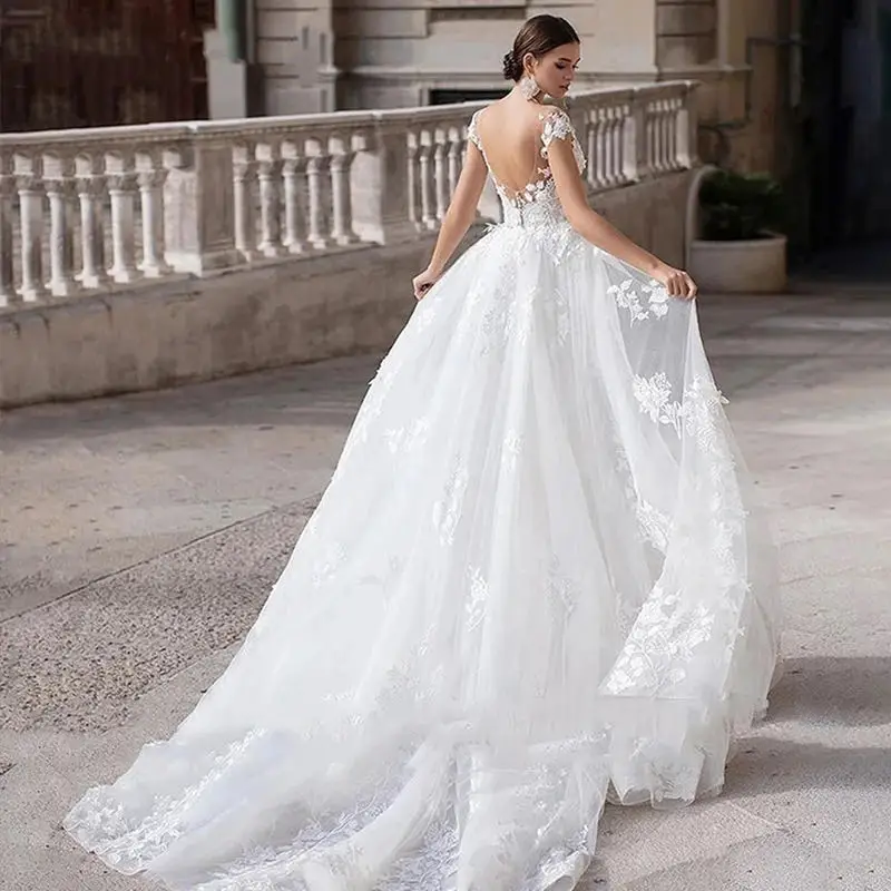 Wedding Dress Short Sleeves Lace Appliques Mermaid Bridal Dress Detachable Train | eBay Wedding Dress Short Sleeves Lace Appliques Mermaid Bridal Dress Detachable Train | eBay