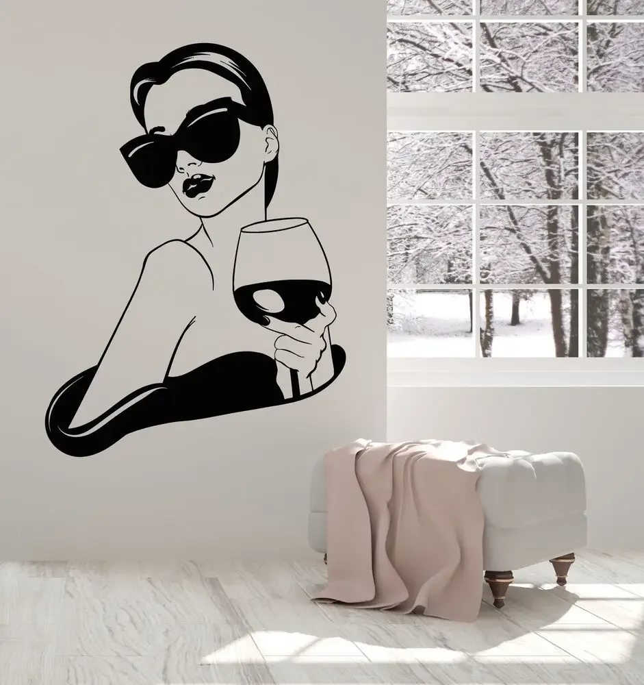 Beautiful woman vinyl wall decal girl fashion lady drinking bar decoration sticker home art wall decoration NH01
