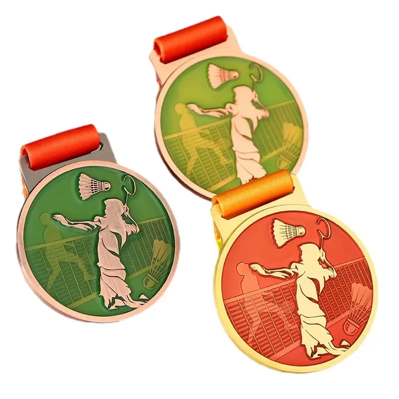 Customized Metal Commemorative Gold Medal, Badminton, Hanging Neck Medal Honor, Sports Competition, Enterprise Team Decor, 10Pcs