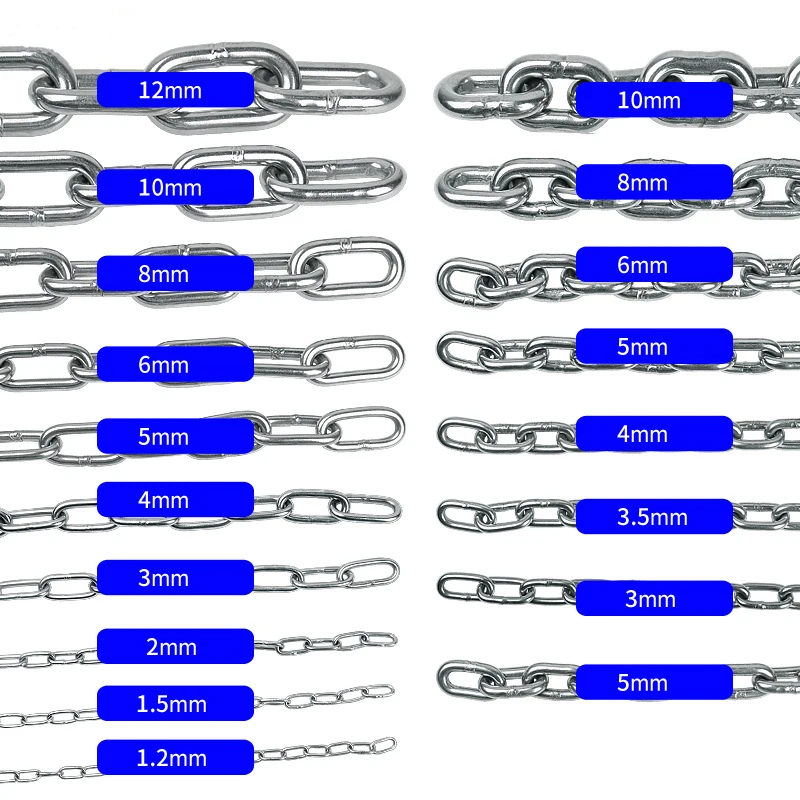 1Meter 304 Stainless Steel Chain Long Link Chain/Short Link Chain Lifting Pet Industry Welded Binding Chain 1.2-8mm Diameter - 13 - View #6