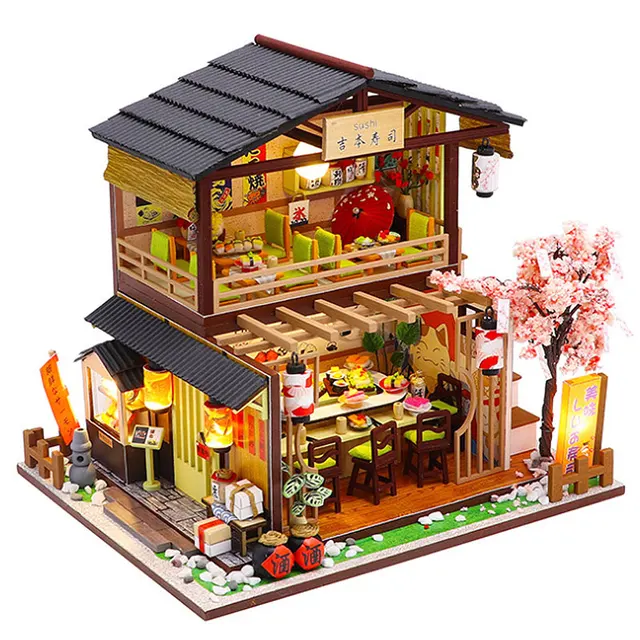 Cutebee DIY House Miniature with Furniture LED Music Dust Cover Model Building Blocks Toys for Children Casa De Boneca A68E 1