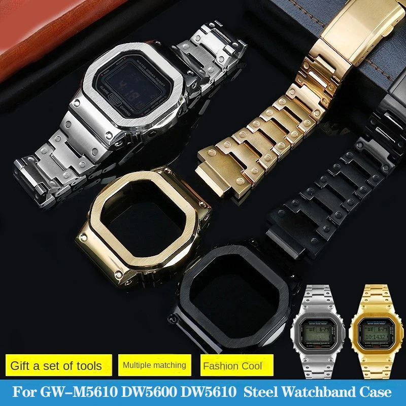 

For G-SHOCK Casio Modified Metal Strap Bezel Set DW-5600 GW-B5600 GW-M5610 DW5610 Stainless Steel Watchband Case with Screw Tool