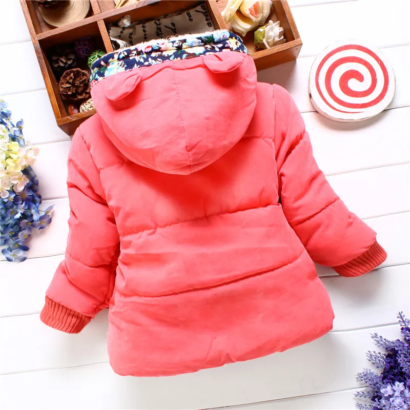 Kids Jackets Winter Coat Girls' Cotton Jacket Winter Children's Clothing Sweet Mouse Head Print Thick Baby Coat Cartoon Hooded Cotton Jacket