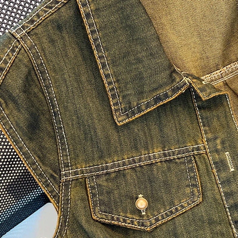 Denim jacket thin female summer American retro polo neck sleeveless vest loose slim sleeveless top