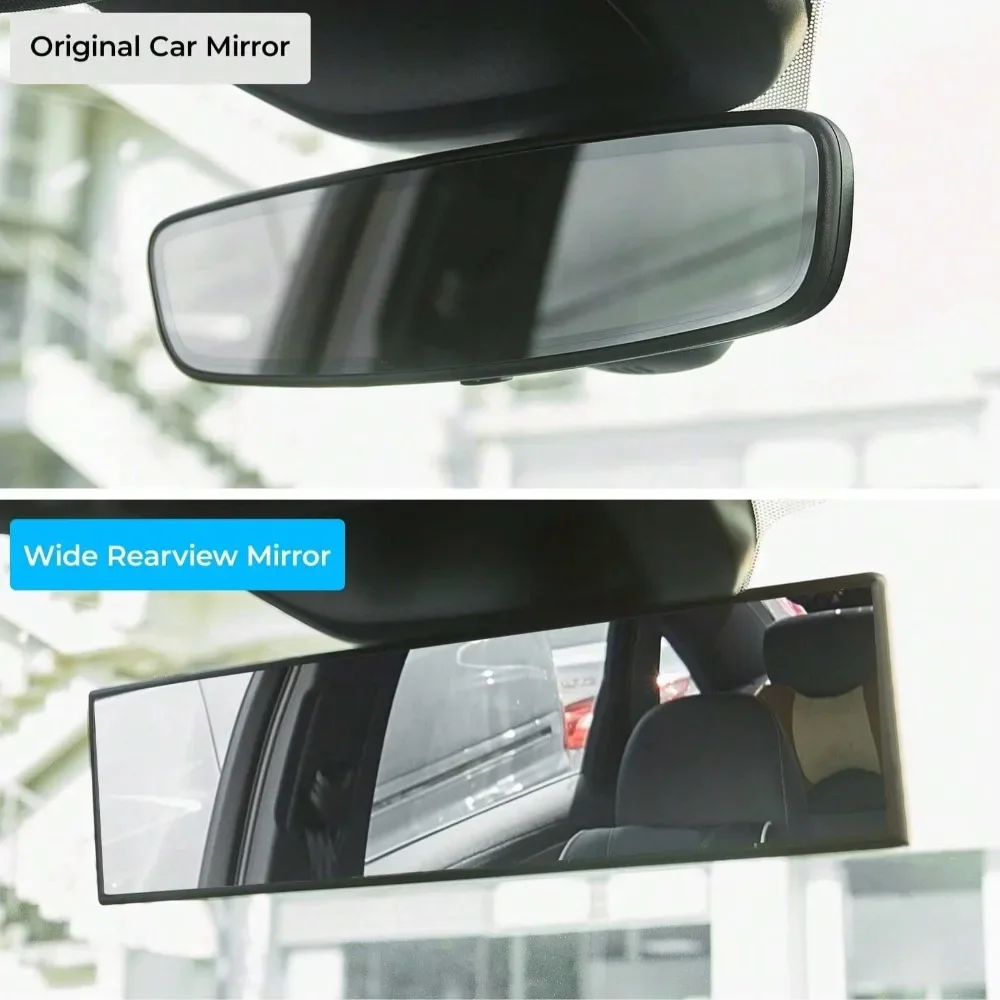 Car Mirror Interior Clip On Wide Angle Universal Extended Large Rear View
