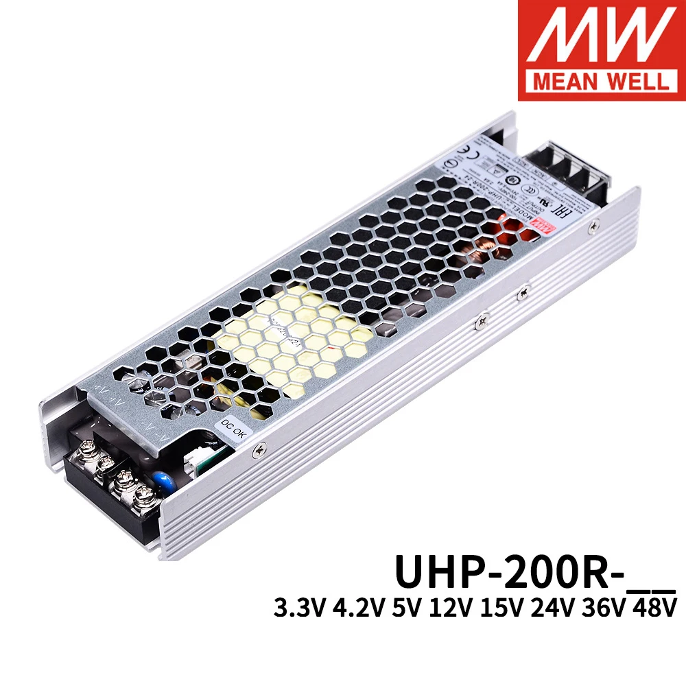 

Mean Well UHP-200R 200W 3.3V 4.2V 5V 12V 15V 24V 36V 48V Slim Type with PFC DC OK Switching Power Supply Fanless Design