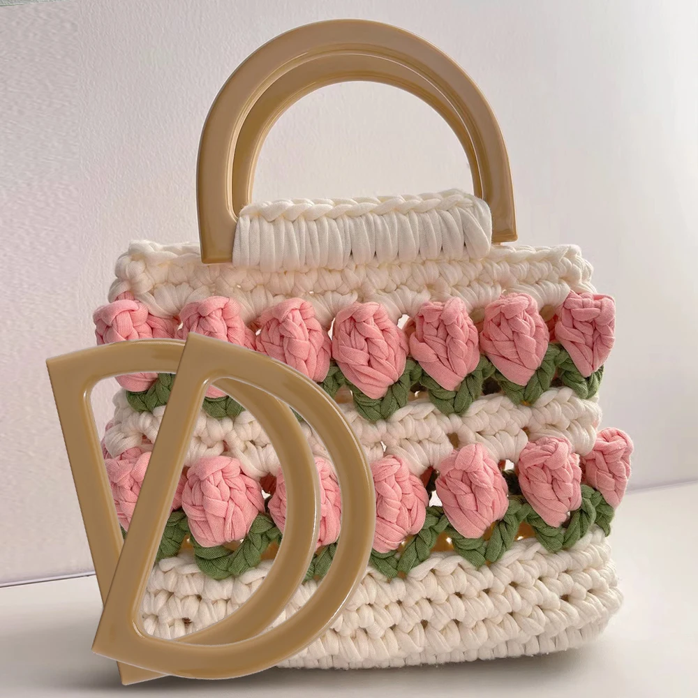 8 Manici Per Borse In Legno A Forma Di D - Set Con Manici Rotondi Per Borse Fatte A Mano, Uncinetto E Beach Bag - Foto 3