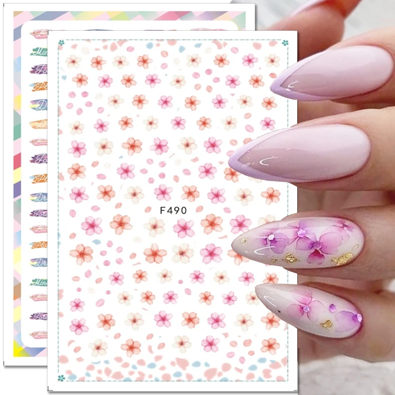 

3D Sakura Flower Nail Stickers Summer Floral Leaf Nail Decals DIY Nail Water Stickers Sliders Nail Art Decoration Manicure