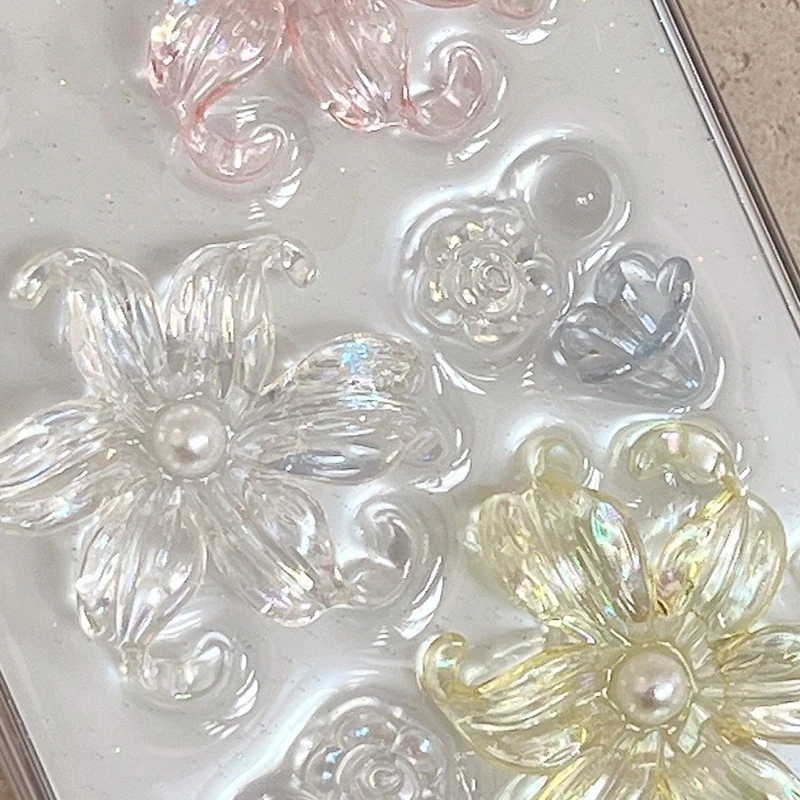 Elegant 3D Crystal Lily Flower Phone Case with Pearl Epoxy and Glitter Finish