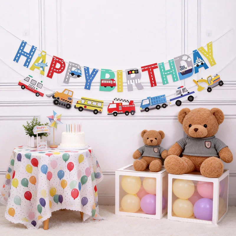 1 Set Transport-Auto-Dinosaurier Happy Birthday Girlande Banner DIY Flaggen Heim-Hängedekoration Geburtstagsparty-Geschenke Deko – Detail 6