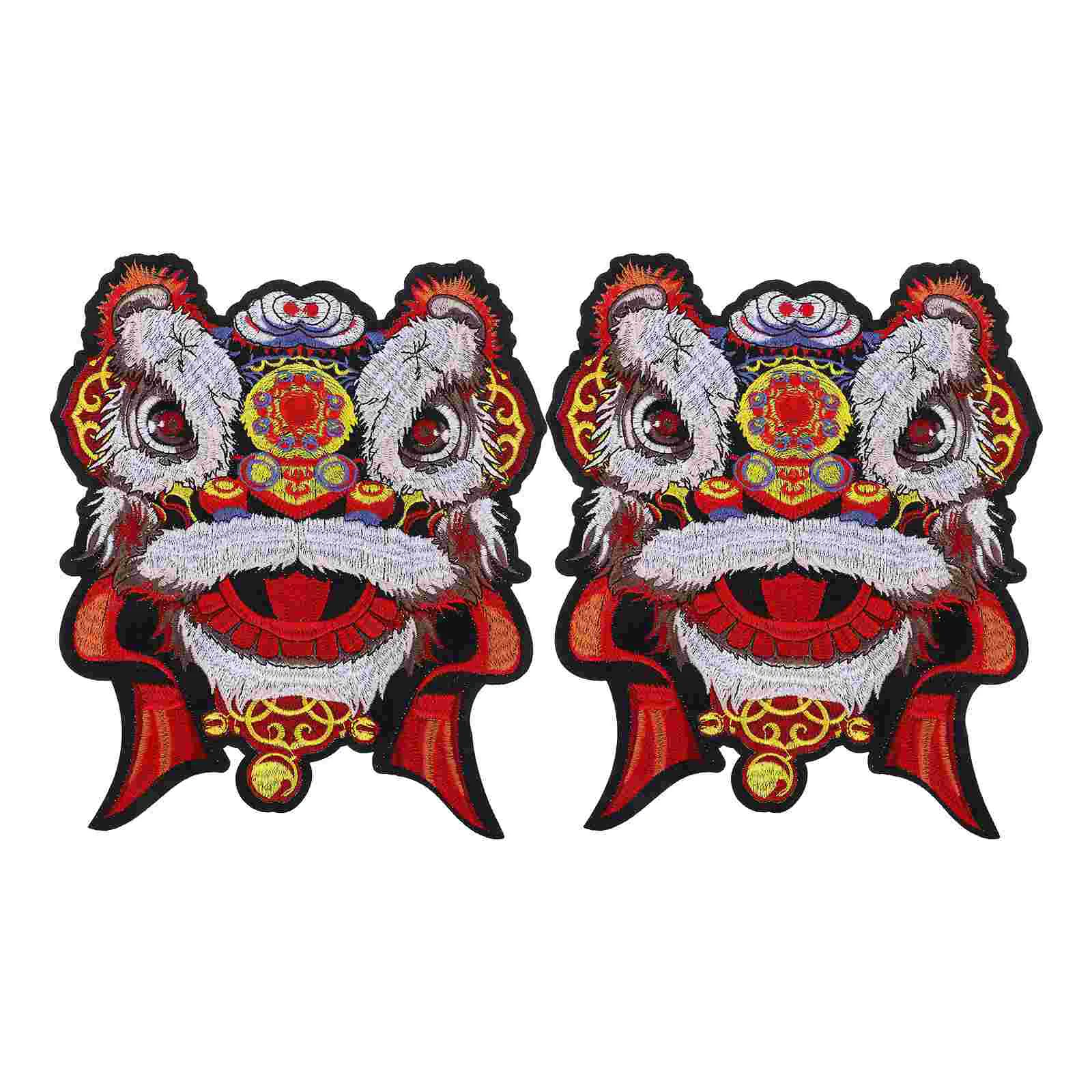 

2 Pcs Embroidery Patches Appliques Decor Sew on Sewing Embellishments Lion Dance Iron for Clothes DIY Hat