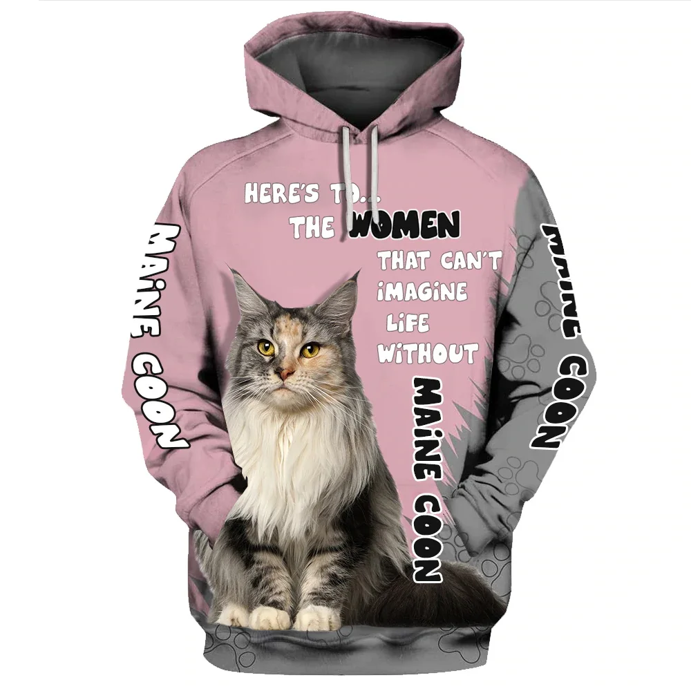 

HX Maine Coon Hoodies Animal Cats 3D Graphic Paws Art Paint Sweatshirts Hoodie Fashion Pullovers Women Sportswear