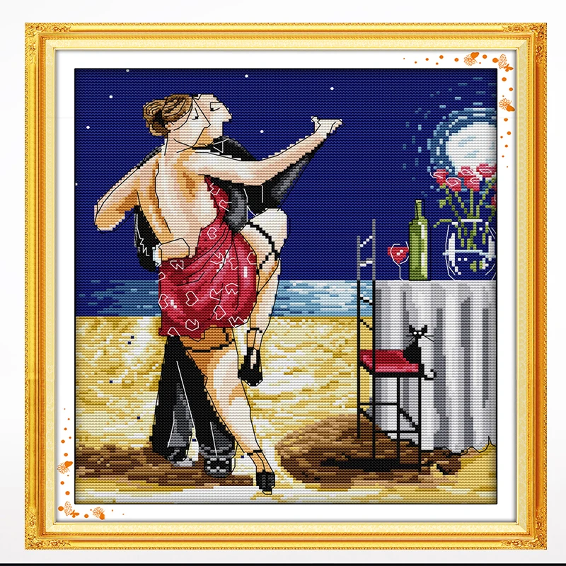 

Tango dancer cross-embroidered drawing in living room bedroom, 11CT/14CT hand-embroidered