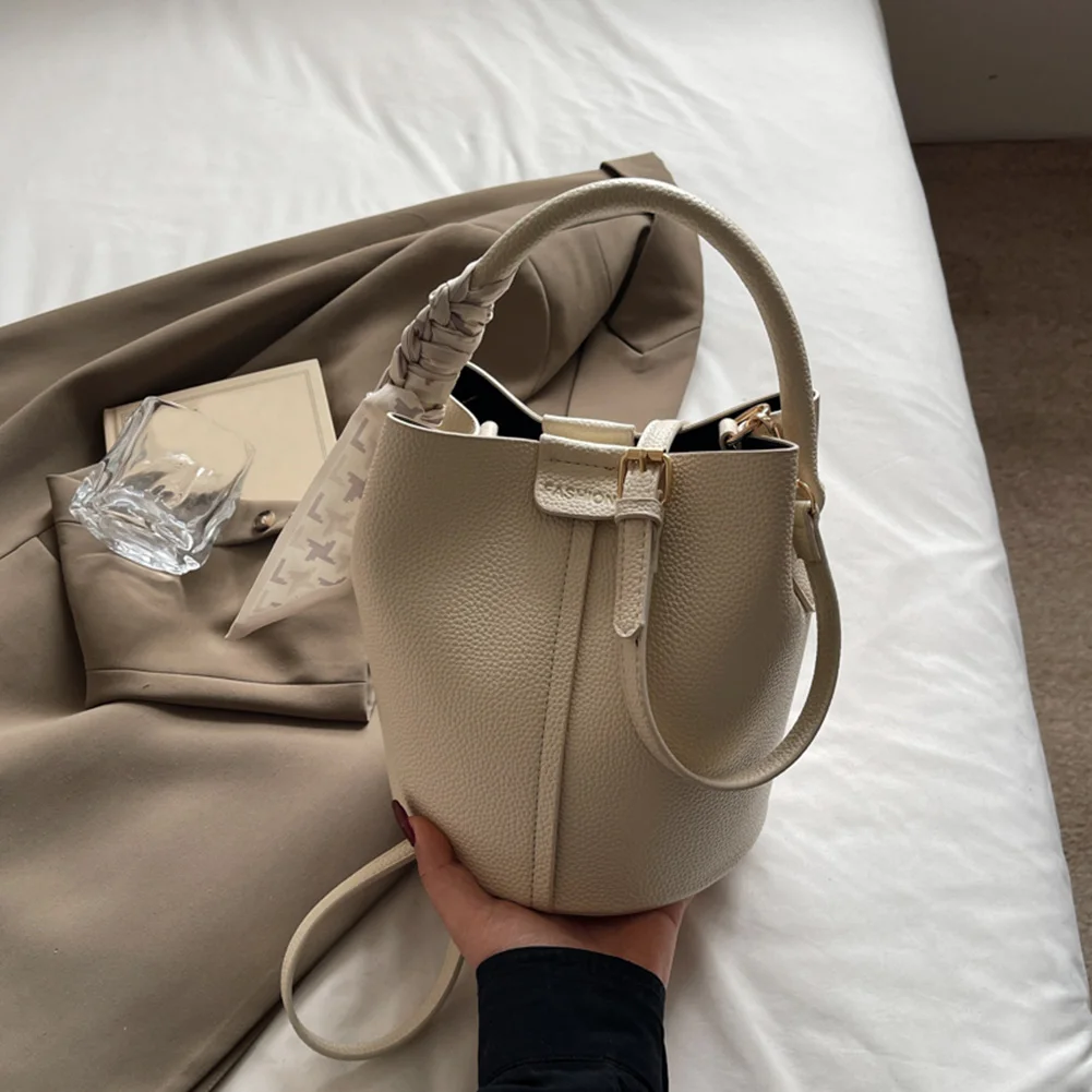 Women PU Leather Bucket Bag with Inner Pocket Mini Shoulder Messenger Bag Shoulder Handbags Purses for Work & Daily Use