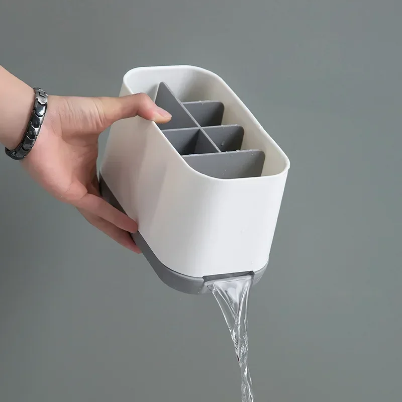 Creative Desktop Toothbrush Holder Bathroom Storage Box Home Grid Organizing Plastic Storage Box for Washstand Bathroom