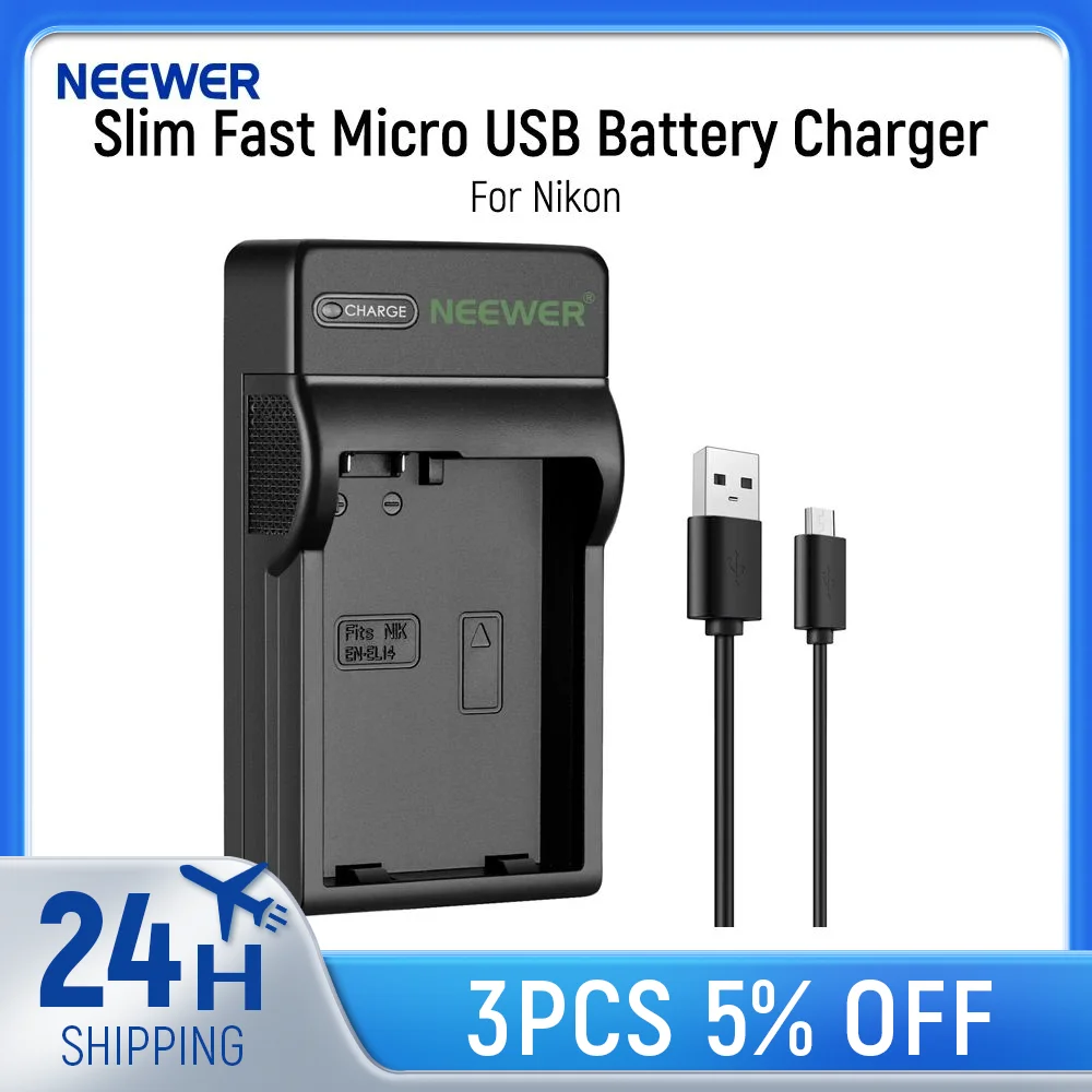Neewer Slim Fast Micro USB Battery Charger for Nikon EN-EL14 and EN-EL14a Batteries Nikon D3200/D3100/D5500/D5300/D5200 Cameras