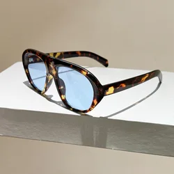 Vintage Leopard Gradient Oval Sunglasses - UV400 Elegant Outdoor Shades (Leopard blue)