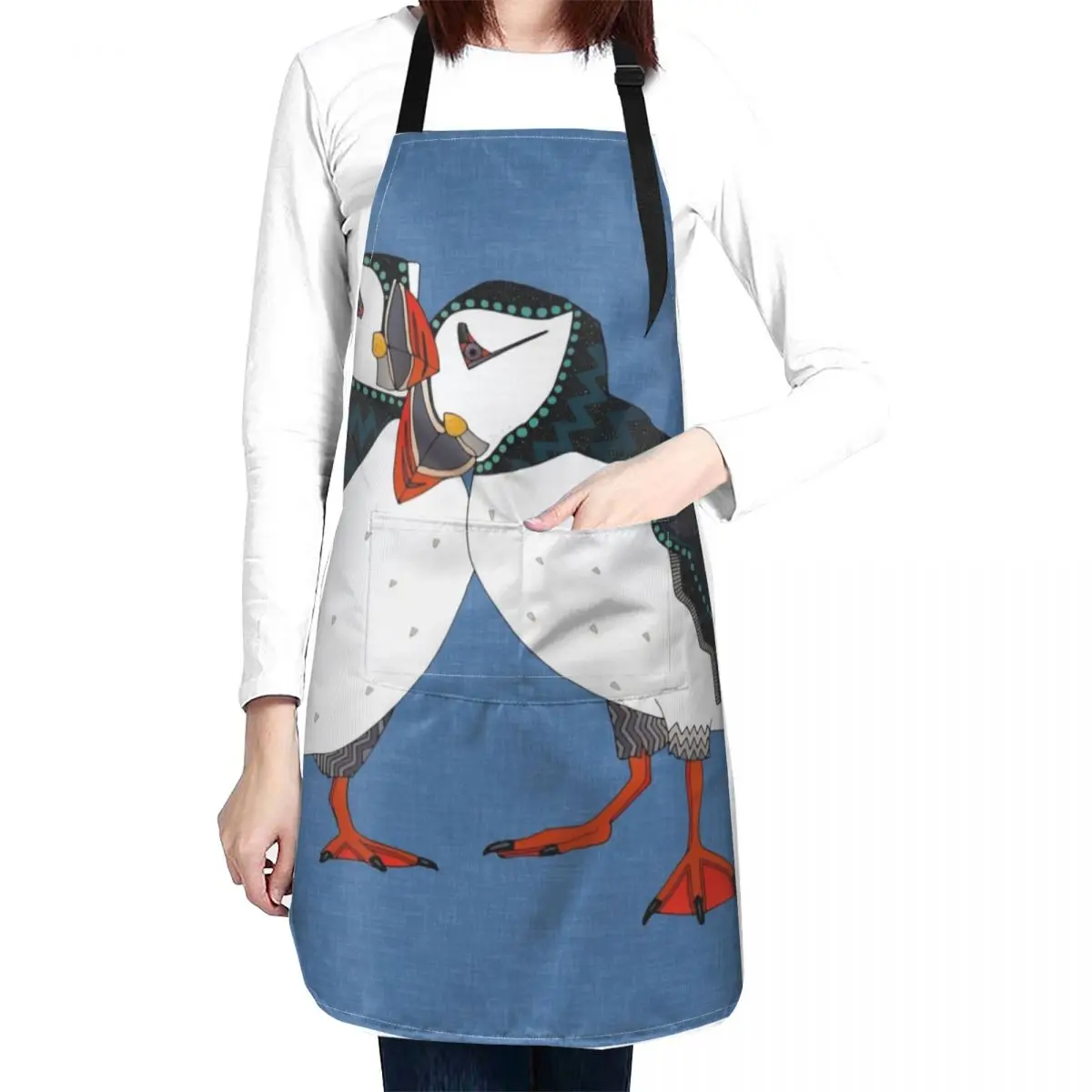 

puffin pair blue Apron Bib For Kitchen apron japanese style